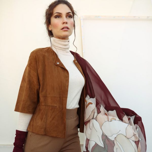 Foulard de Seda "Buganvilla Burdeos". Diseño Artesanal Exclusivo.