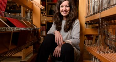 Ana Santiago weaving on a traditional hand loom at Ana y Francis Tejedores atelier in Sierra de Segura