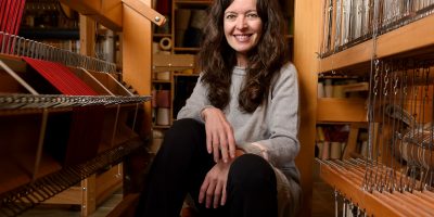 Ana Santiago weaving on a traditional hand loom at Ana y Francis Tejedores atelier in Sierra de Segura
